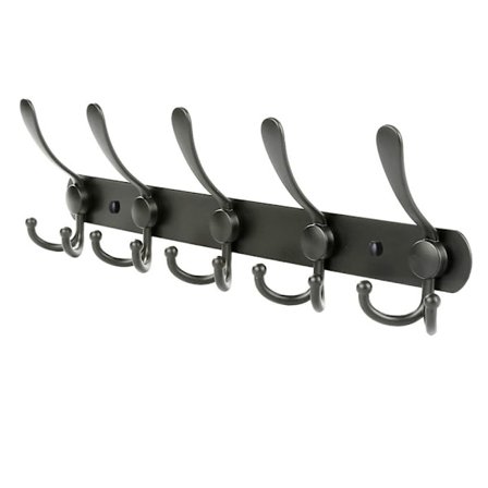 Svart väggmonterad klädstång - 5 trippelkrokar - 40 cm - Rostfritt stål väggkrok för entré, sovrum, badrum och garderob