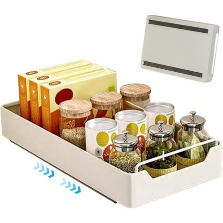 Udskydningsbare skuffer til køkkenskabe, udtrækkelig skabsarrangør med selvklæbende nanofilm, 43 x 30 x 7 cm udtrækkelige skuffer til skabe, køkken, 