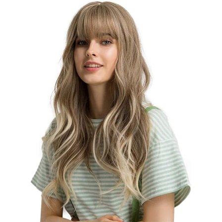 24 tum blond peruk för kvinnor med lugg lång naturlig våg peruk värme