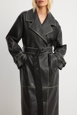 NA-KD Trench en similicuir délavé - Trenchcoats - Noir - EU 36