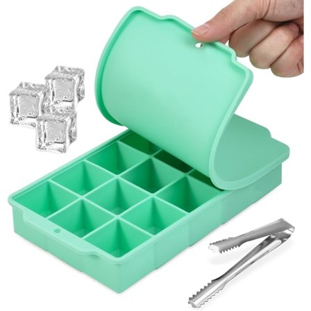 Isterningbakke, Silikone Isterningbakke, 15 Isterningforme med låg, Stablebare Isterningforme til afkøling af drikkevarer, Whiskyer, Cocktails (Grøn)
