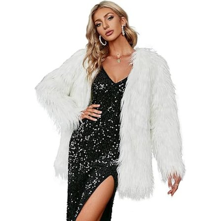 Dam Keps med Lång Ärm, Fluffig Konstpäls, Varm Jacka