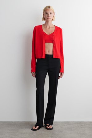 COS Women's Cárdigan De Punto De Algodón Con Cuello De Pico in Rojo