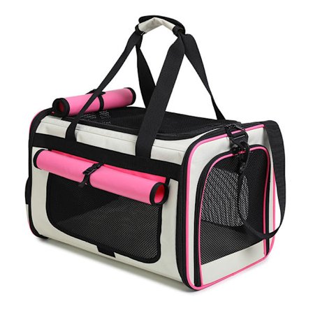 Andningsbar kattbärväska, hopfällbar rese-ryggsäck för husdjur med stor kapacitet (rosa/47x25x28cm)