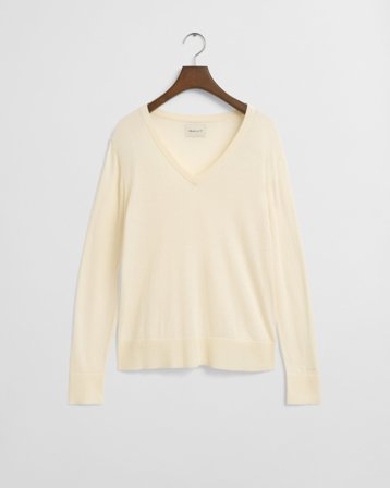 GANT Damen Feinstrick V-Neck Pullover (L) Weiß