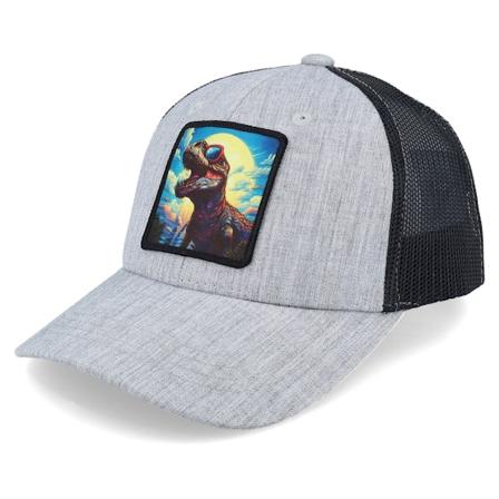 Kiddo Cap - Grijs trucker Cap - Kids T-rex With Sun Glasses Heather Grey/Black @ Hatstore