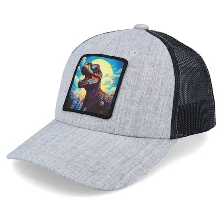 Kiddo Cap - Grey trucker Czapka Z Daszkiem - Kids T-rex With Sun Glasses Heather Grey/Black @ Hatstore