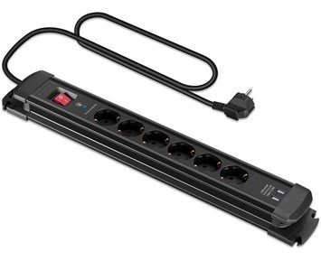 Andersson Surge protection 6-way with USB-ports 1,5m (12000A) - Svart grenuttag (6-vägs) med USB-portar