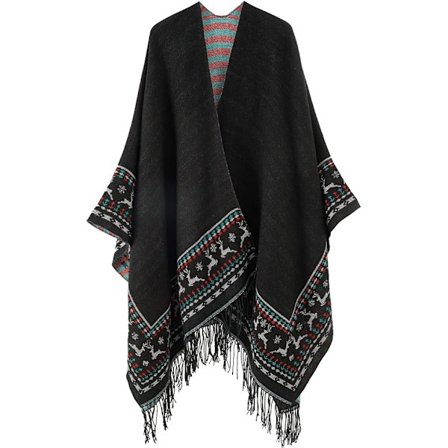 1PC Sort Fleece Poncho Dame Sjal Kappe Retro Åben Kvinde Vinter