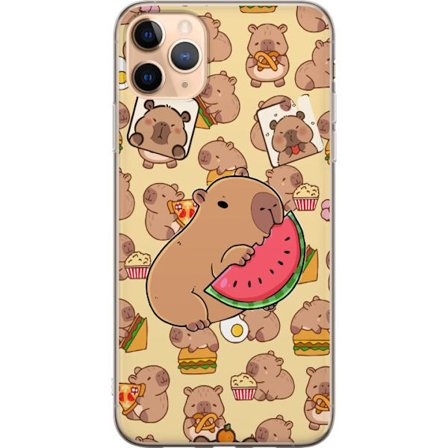 Kompatibelt Mobilskal till Apple Apple iPhone 11 Pro Max Söt capybaror njuter av vattenmelon pizza och popcorn i en varm och lekfull design som sprid