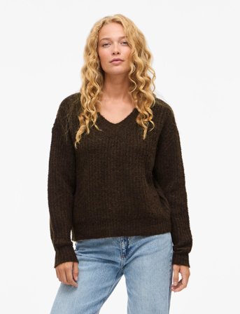 Vila Vilampe V-Neck L/S Knit Top-Noos - Brown - L