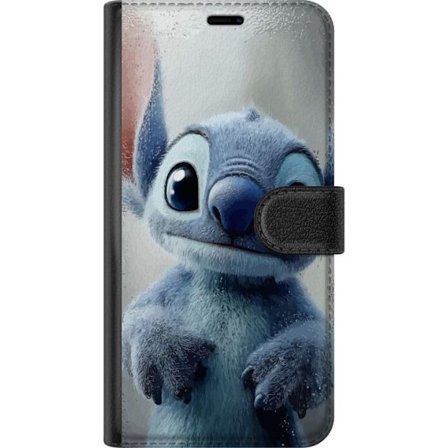 Kompatibelt Plånboksfodral till Motorola Motorola Edge 50 Fusion Nyfiken blå fantasivarelse mot glas med stora uttrycksfulla ögon gulligt närbilds