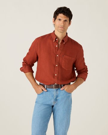 Lexington Lässiges leinen b.d hemd, Rost