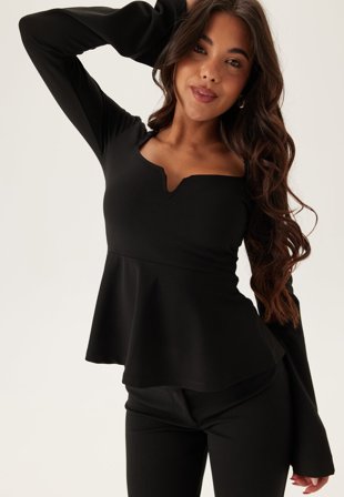BUBBLEROOM-Long Sleeve Peplum Top-S