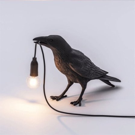 Seletti Bird Modern Italiensk Vägglampa Svart Vit Resin Ligh-WELLNGS svart fristående
