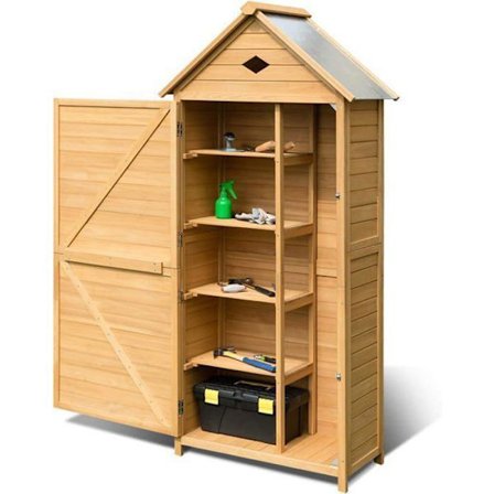 COSTWAY Trädgårdsskjul i Furu FSC - Vattentätt Tak, Redskapsbod - 5 Hyllor 80 x 45 x 177 CM
