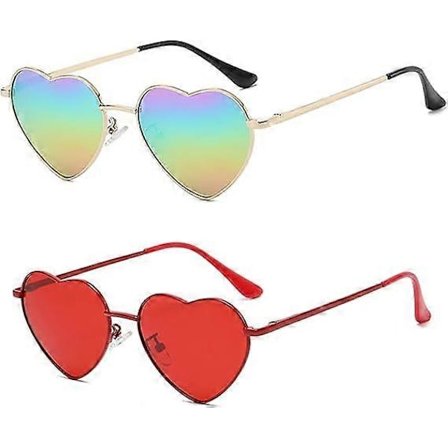 2-pakning hjerteformede solbriller for kvinner, kjærlighetsformede metallinnfatninger, søte solbriller, vintage motesolbriller, festsolbriller