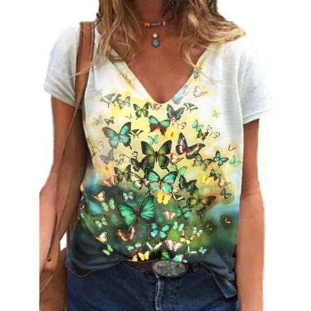 Kortärmad T-shirt För Kvinnor Med Blommiga Printed Toppar
