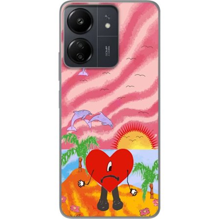 Kompatibelt Mobildeksel til Xiaomi Redmi 13C Bad Bunny i en fargerik quiltet jakke med hjertemønster og solbriller i moderne gatestil