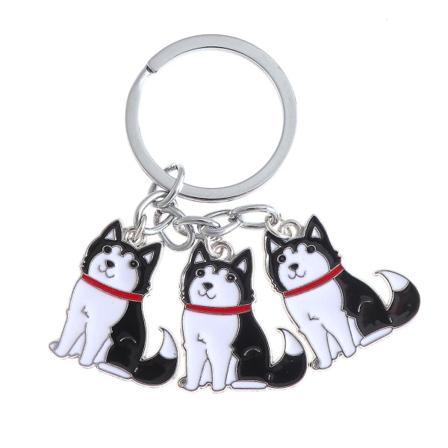 Dame Creative Car Keyring Metal Pet Dog Series Bilnøkkelring Dekorativ gavenøkkelring (Husky Black)