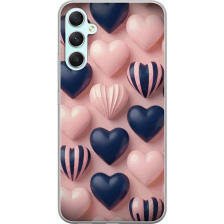 Kompatibelt Mobildeksel til Samsung Galaxy A34 Myke tredimensjonale hjerter i rosa og marineblå toner i et romantisk mønster