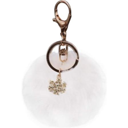 Jul snöflinga pom-pom nyckelring hänge 1 st (vit) white