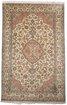 Kashmir Puur Zijde Vloerkleed Handgeknoopt 98X152 Beige/Oranje India