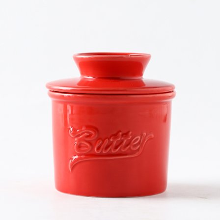 [LCS] Keramisk smørkrukke med låg, fransk smørboks, opbevaringskrukke, bordplade, smørbar blød smørbeholder, opbevaringskrukke med vandlinje, 