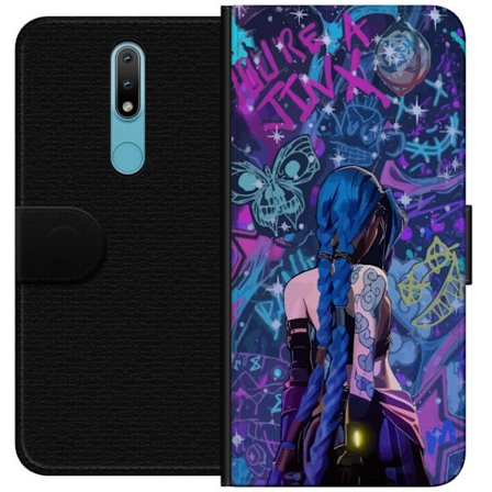 Kompatibelt Lommeboketui til Nokia Nokia 2.4 Fargerik graffitiillustrasjon med blåhåret karakter i urbane neonstil og kreativt kaos