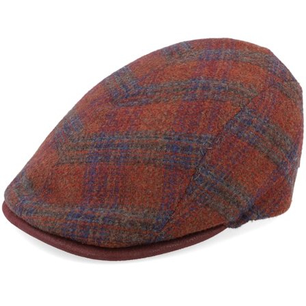 MJM Hats - Hnědý flatcap Kšiltovka - Daffy 3 Virgin Wool/Silk Rust Check Flat Cap @ Hatstore