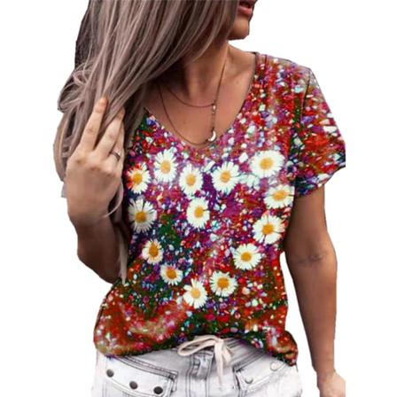 Kortärmad T-shirt Sommar Kvinnor Älskar Att Trycka V-hals Komfort
