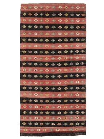Kelim Vintage Turkisk Matta 176X355 Svart/Mörkröd Ull, Turkiet