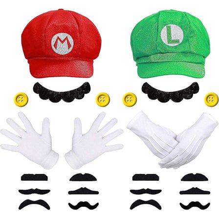 Super Mario Bros Mario og Luigi Hatte Kasketter Overskæg Handsker Knapper Cosplay Kostume
