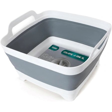 9L Sammenklappelig Opvaskebalje Bærbar til Opvask, Foldbar Vaskebalje, Vask med Afløbsprop til Køkkenvask, Camping