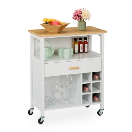 Kitchen Island Cart bambutopilla ja viinitelineellä