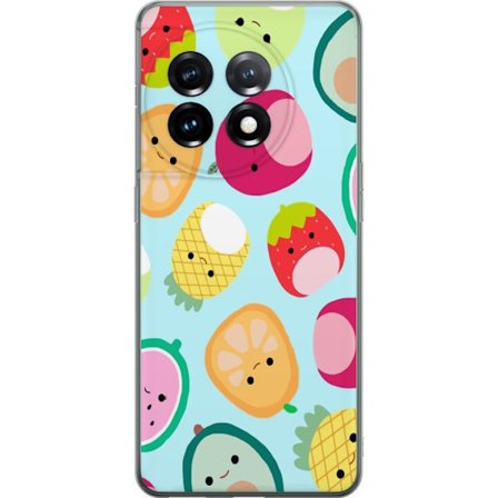 Kompatibelt Mobildeksel til OnePlus 11 Mønster av kawaii-frukter som jordbær sitron ananas og avocado på lyseblå bakgrunn