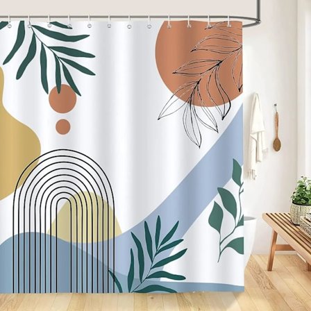 Bohemisk Duschdraperi Abstrakt Medeltida Båge Sol Löv Linje Estetisk Minimalistisk Modern Geometrisk Dekorativt Duschdraperi, 220x180cm