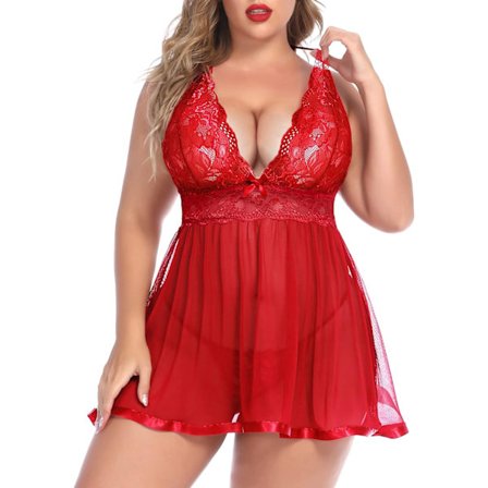Kvinnor Plus Size Babydoll Underkläder Spets Chemise Mesh