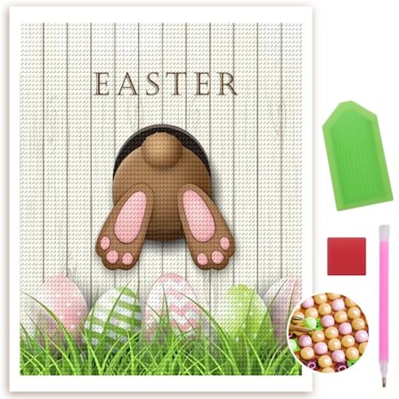 Påskhare Full Drill Diamantkonst Kit för Vuxna 5D DIY Full Drill Runda Ädelstenar Runda Full Drill Diamanter Perfekt för Hem Väggdekor