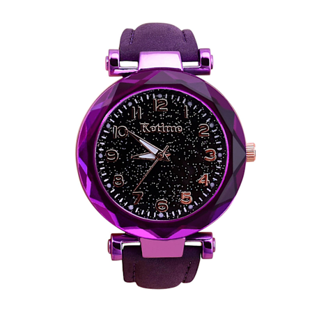 Dameklokke Mote Quartz Klokke Himmel Blinkende Skive Lærreim Klokke (FMY)