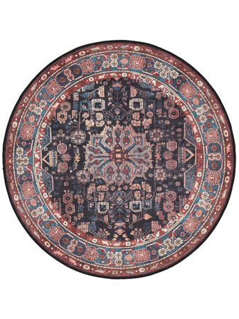 Galaxy Oriental Lavable Ø 160 Bleu/Noir Médaillon Rond Tapis Coton