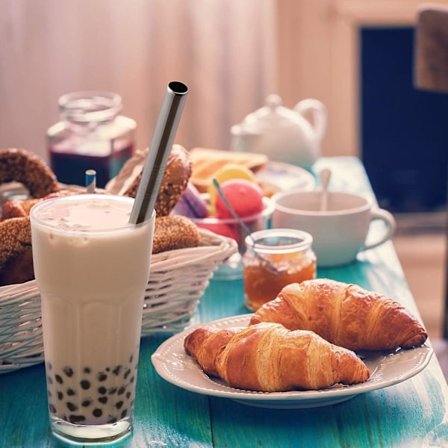 4 st Silverfärgade 215mm Återanvändbara Metallstrån Med 2 Borstar 304 Rostfritt Stål Set Bar Drickbok