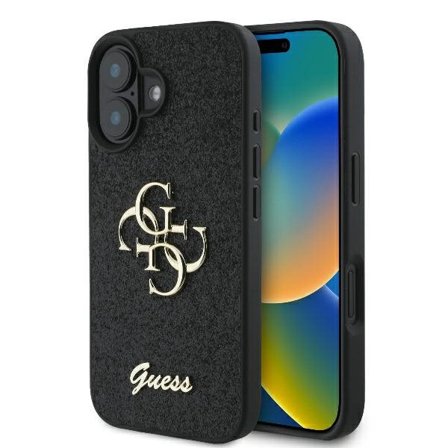 Guess Fast Glitter Big 4G-etui for iPhone 16 Plus - svart