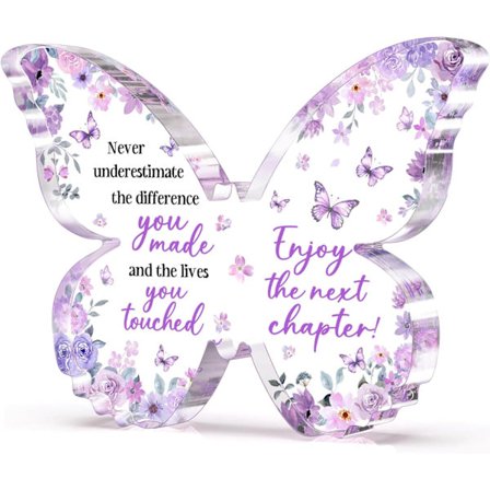 Läksiäislahjat työkavereille, 12,7x9,5x1cm Violetti perhonen akryylitaulu, Uusi työ Hyvästi Lähtö Eläkkeelle jääminen Valmistujaislahjat