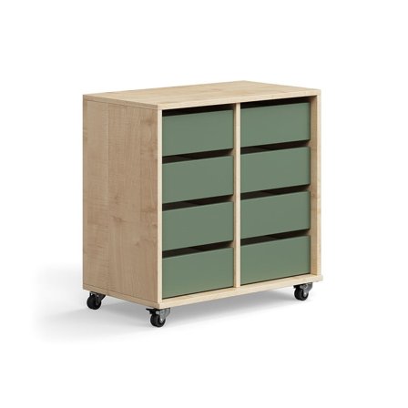 Student storage CASPER, 8 drawers, birch, dark green