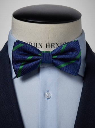 John Henric Men's Blue & Green Striped Bow Tie Size Pre-tied