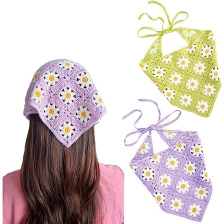 2 kappaletta naisten kukkakrochethiuspantoja (violetti ja vihreä)