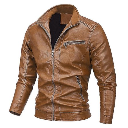 Herre Lynlås Plus Fleece Læderjakke Casual Slim Ensfarvet Frakke