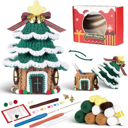 Virka-kit för nybörjare: Julgran-godispåse-korg