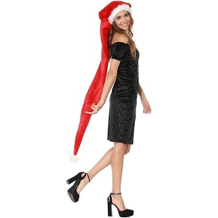 (One Size Fits All) Extra lång röd tomteluva, överlängd plysch julhatt